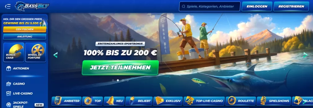 Bassbet Casino – 100% bis zu 500 € Bonus + 200 Freispiele jetzt sichern